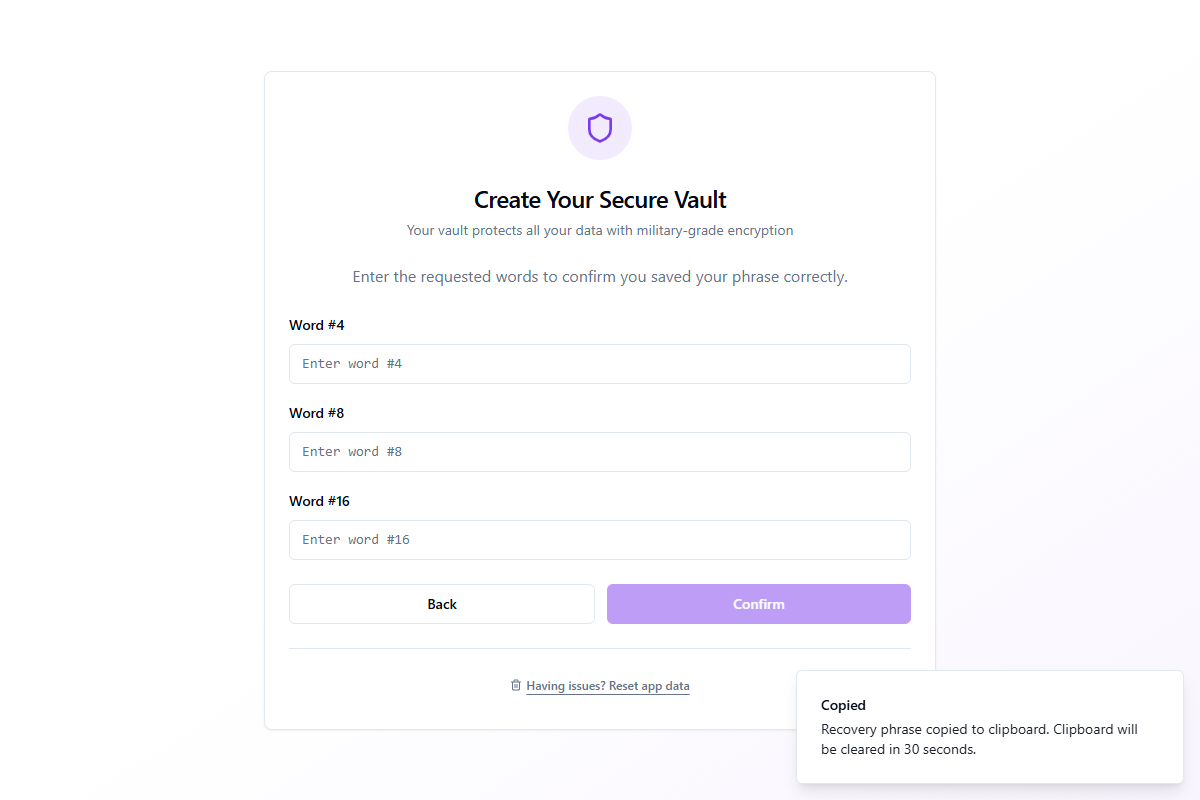 Verification step asking for word #4, #8, and #16