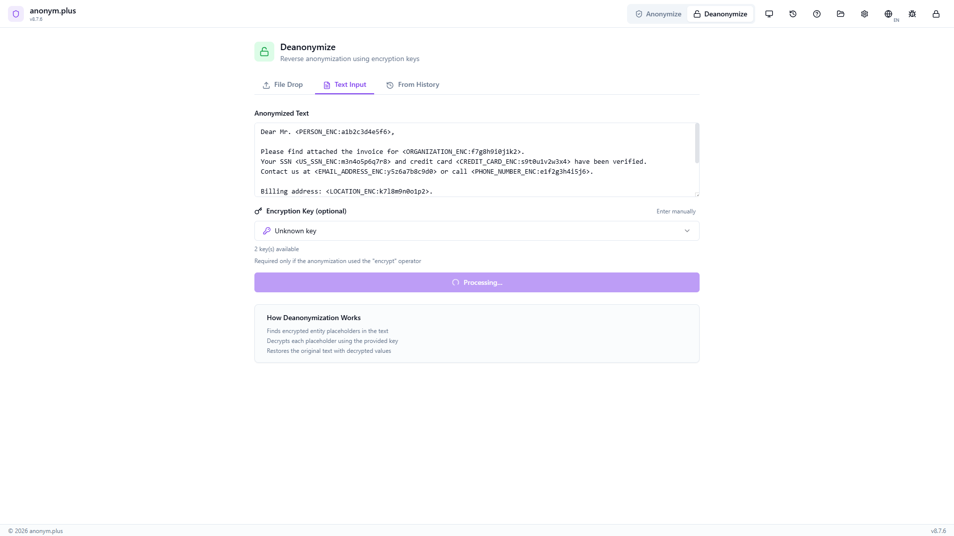 Loading state while encrypted tokens are decrypted using the encryption key